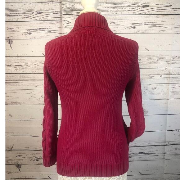 L.L. Bean high neck Cardigan Cable Knit Toggle Buttons Fucshia size small - Picture 2 of 12